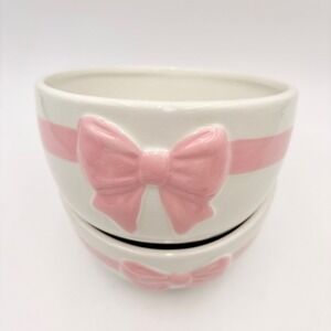 Pink Bow Ceramic Bowls Set of 2 White Ribbon Coquette Aesthetic